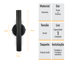Arandela de Parede Foco Simples Slim Palito - Preto - 6