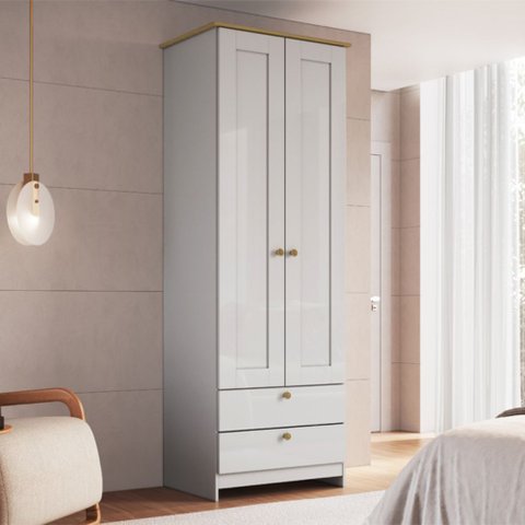 Guarda-Roupa 2 Portas e 2 Gavetas Americano Branco/Gelo/Ipê