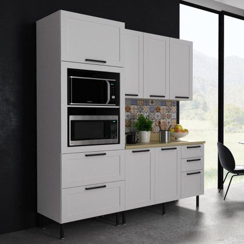 Cozinha Compacta Mdf 3 Peças com Armário Paneleiro e Balcão com Tampo Multimóveis Cr20454 Branco