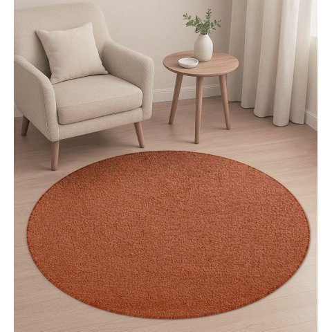 Tapete Redondo Bouclé Terra Cota Ø135cm Antiderrapante