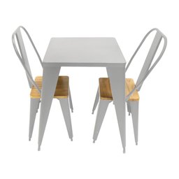 Conjunto Mesa Industrial em Aço Iron Tolix com 2 Cadeiras Branca Assento Sublimado - 1