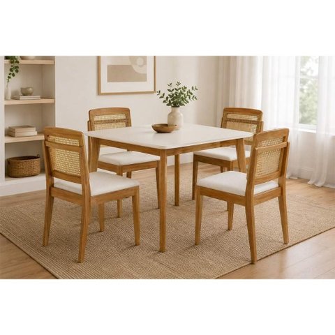 Mesa Jantar Condessa 160cm + 4 Cad Marquesa Eucalipto Nesher