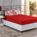 Ver imagem 1 de Jogo de Cama Malha Lençol 100% Algodão Primavera 3 Peças Casal - Floral Vermelho