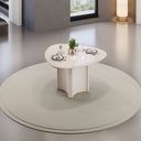 Ver imagem 1 de Mesa para Sala de Jantar 136cm Tampo Orgânico Curvo com Vidro Chane Branco/Off White