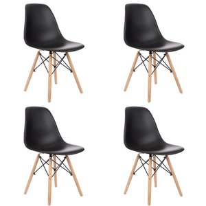 Kit 4 Cadeiras Charles Eames com Pés de Madeira Preto