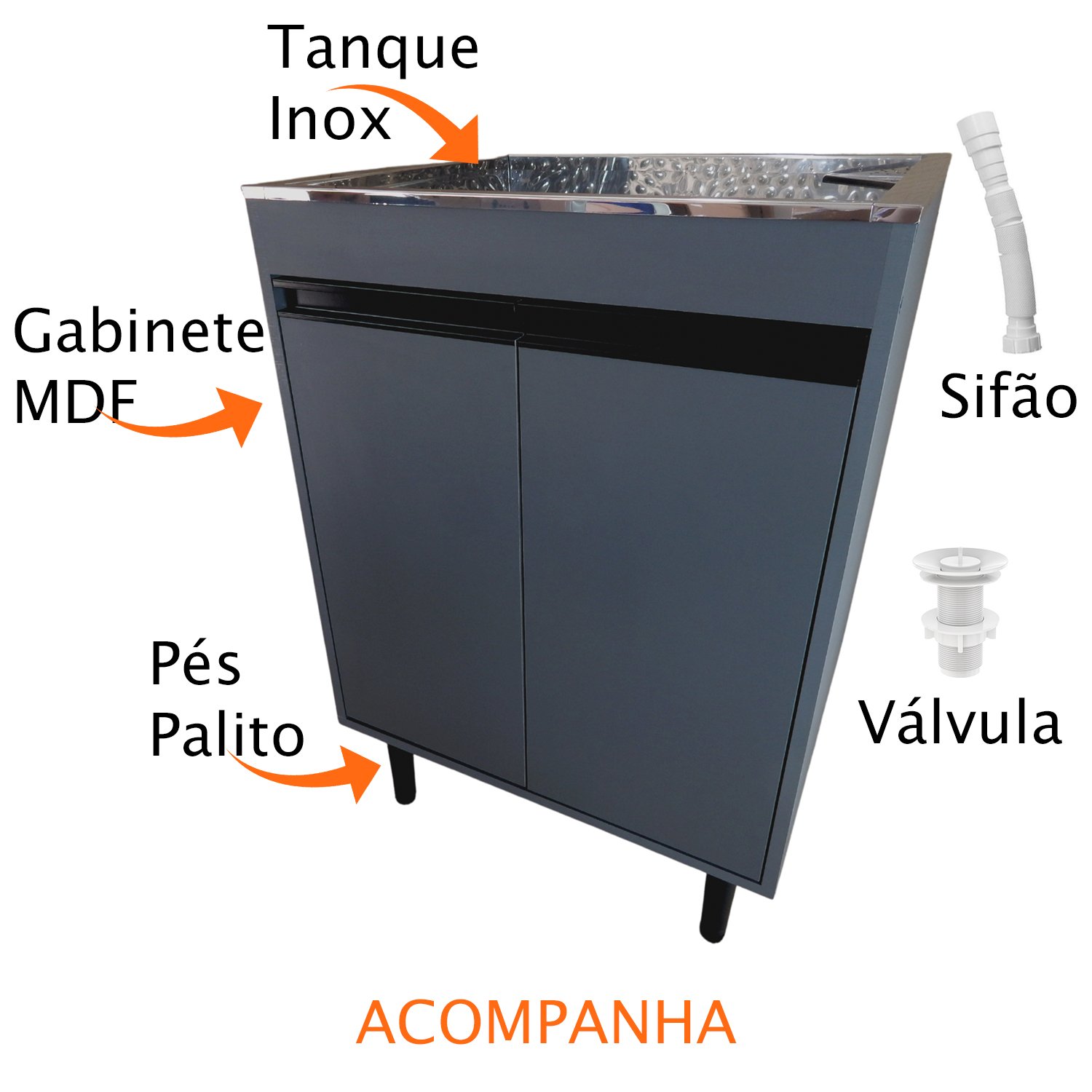 Tanque de Lavar Roupas Inox Grande 46L Com Gabinete Premium - 4