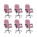 Ver imagem 2 de Kit 6 Cadeiras de Escritório Presidente Reclinável Ajustável - Rosa Chiclete