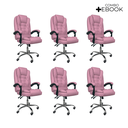 Ver imagem 3 de Kit 6 Cadeiras de Escritório Presidente Reclinável Ajustável - Rosa Chiclete