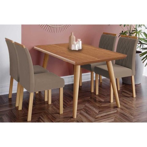 Conjunto: Mesa de Cozinha Adele Tampo Madeirado 130x80cm e 4 Cadeiras Juliana Carvalho/cinamomo -