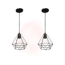 Ver imagem 1 de Kit 2 Luminárias Pendente Diamante Lustre Alumínio Retrô Cor:Preto;Tamanho:P