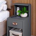 Ver imagem 4 de Kit Quarto 2 Mesinhas Pequena Gaveta Nicho Mudo Retrô Cabeceira Estofada Suspensa Cama Box Casal 1,