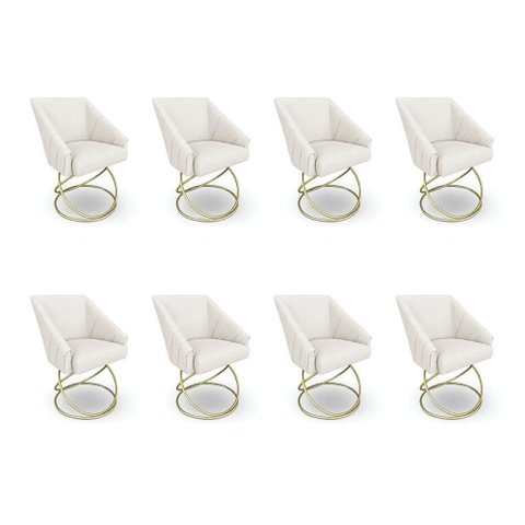 Kit 8 Poltronas Luxo Alana Bouclê Base Luxo Dourado - Pallazio Cor:Bege