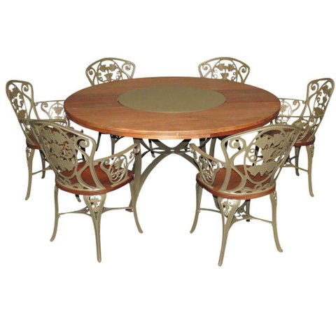 Conjunto com Mesa 1,60m Madeira Giratória e 6 Cadeiras Poltronas Malbec Marrom