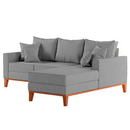 Sofá 3 Lugares Beny com Chaise Direito Linho Cinza - 4
