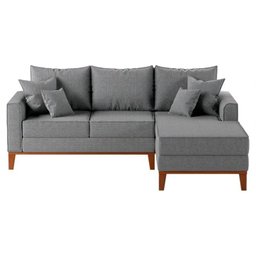 Sofá 3 Lugares Beny com Chaise Direito Linho Cinza - 1