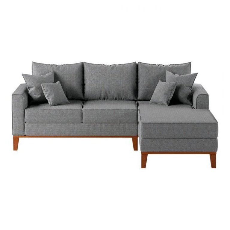 Sofá 3 Lugares Beny com Chaise Direito Linho Cinza