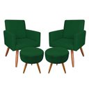 Ver imagem 1 de Kit 2 Poltronas/2 Puffs Redonda Veludo Verde Pés Palito