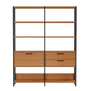 Estante P/ Livros 2 Gavetas 1 Porta Freijó/Preto 145 X 32 X