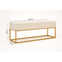 Ver imagem 5 de Rack para Sala Industrial Bancada Tv Ate 50/55 Polegadas 2 Gavetas Off White Pé de Ferro Dourado