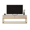 Ver imagem 4 de Rack para Sala Industrial Bancada Tv Ate 50/55 Polegadas 2 Gavetas Off White Pé de Ferro Dourado