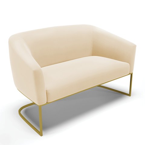 Sofá Namoradeira 2 Lugares Base Industrial Dourado Stella Suede Bege D03 - D’Rossi