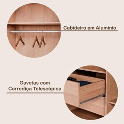 Guarda Roupa Athenas 2 Portas com Espelho 100% Mdf Ipê Off White - Móveis Europa - 5