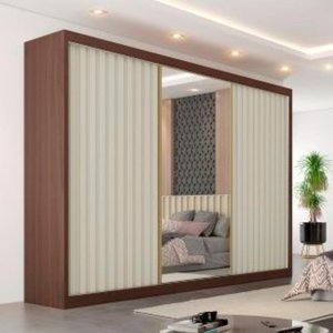 Guarda Roupa Athenas 2 Portas com Espelho 100% Mdf Ipê Off White - Móveis Europa