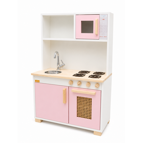 Fogão Cozinha Infantil Montessori Rosa com Palha Indiana Brinquedo Educativo
