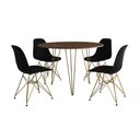Ver imagem 6 de Mesa Jantar Redonda 110Cm Amêndoa Clips 3 Pés Com 4 Cadeiras Pretas Base Dourada - Cor: Amendoa