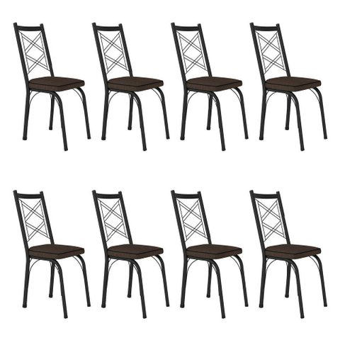 Kit 8 Cadeiras de Cozinha Delaware Estampado Imbuia Pés de Ferro Preto