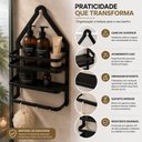 Ver imagem 5 de Porta Shampoo de Canto S-03 Banheiro 2 Prateleiras Gancho Superior Preto Yeet