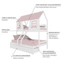 Ver imagem 4 de Beliche Casal/ Solteiro Casinha Encantada com 02 Gavetas Madeira Maciça Branco/ Rosa Megamobilia