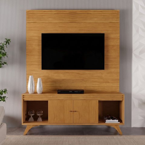 Conjunto Painel + Rack Sevilha Painel Naturalle Rack Naturalle Mavaular