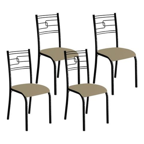 Kit 4 Cadeiras Paraty Corino Creme Tubo Martelado