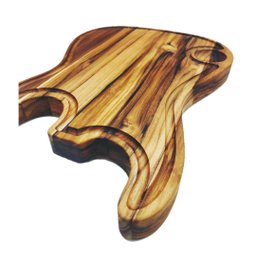 Tábua de corte tradicional para churrasco Madeira Teca Guitarra com cumbuca para molho - 4
