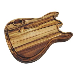 Tábua de corte tradicional para churrasco Madeira Teca Guitarra com cumbuca para molho