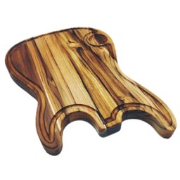 Tábua de corte tradicional para churrasco Madeira Teca Guitarra com cumbuca para molho - 3
