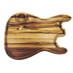 Tábua de corte tradicional para churrasco Madeira Teca Guitarra com cumbuca para molho - 2