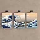 Ver imagem 4 de Kit 3 Quadro Decorativo Grande Onda de Kanagawa Japão Mar Elegante Moderno 28x20cm