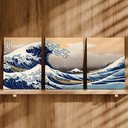 Ver imagem 3 de Kit 3 Quadro Decorativo Grande Onda de Kanagawa Japão Mar Elegante Moderno 28x20cm