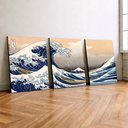 Ver imagem 2 de Kit 3 Quadro Decorativo Grande Onda de Kanagawa Japão Mar Elegante Moderno 28x20cm