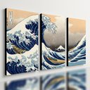 Ver imagem 1 de Kit 3 Quadro Decorativo Grande Onda de Kanagawa Japão Mar Elegante Moderno 28x20cm