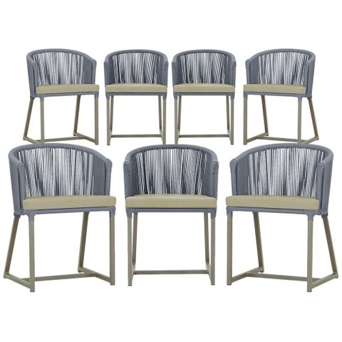 7 Cadeiras de Jantar Área Noronha em Alumínio com Pintura Fendi Corda Náutica Estofado 7 Trama Origi