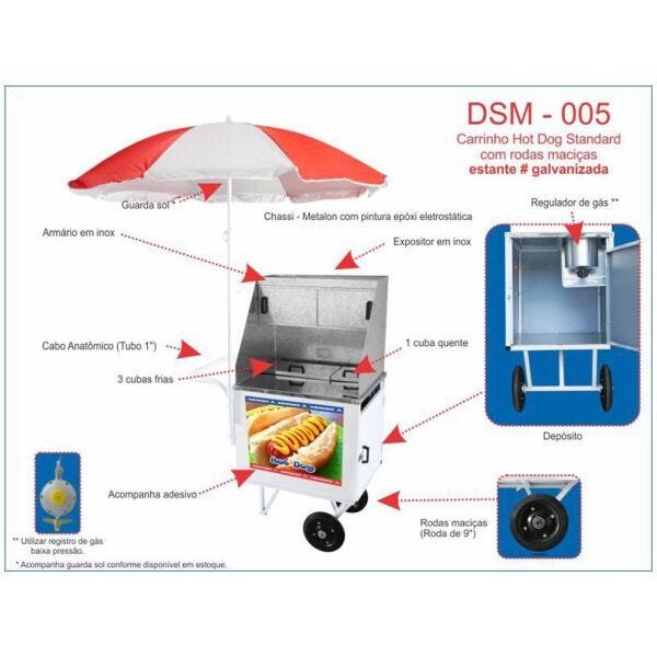 Carrinho Hot Dog com Protetor de Vento Armon DSM-005 - 2