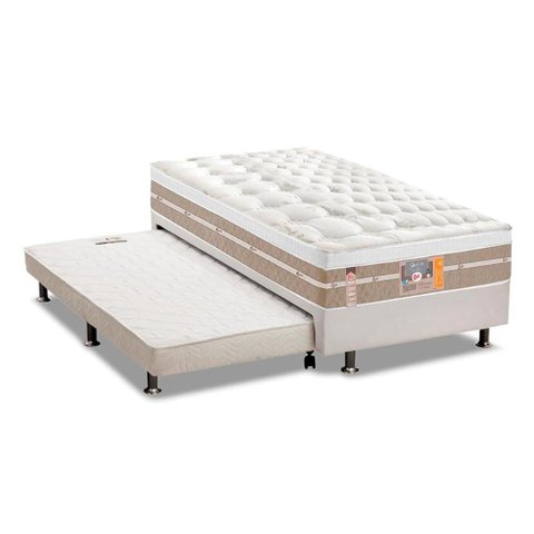 Cama Box c/Auxiliar Solteiro: Colchão Castor Pocket Silver Star Air + Base CRC Courano Branco(