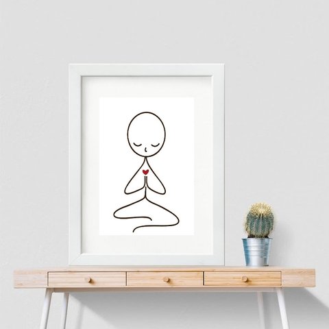 Quadro Minimalista Yoga Bonequinho - 60x48cm:madeira Branca