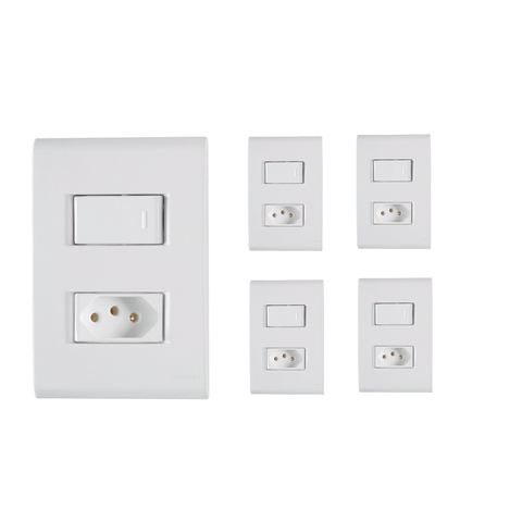 Kit 5 Cj Simples + Tomada 10a Liz Branco Tramontina