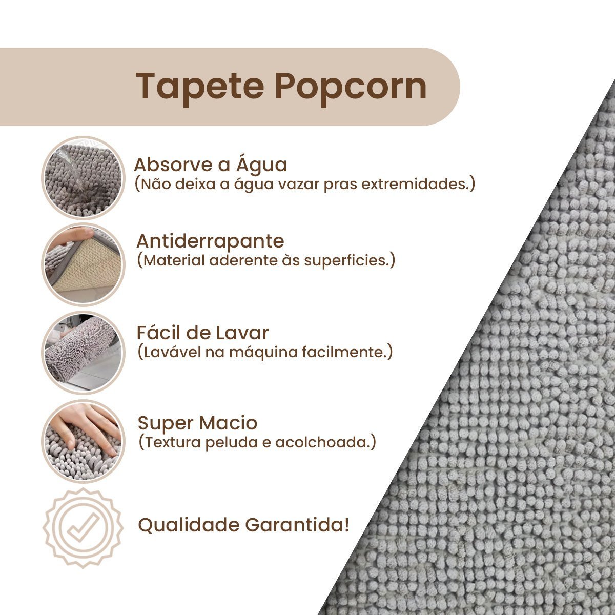 Tapete de Banheiro Bolinha Popcorn Antiderrapante Macio 38cmx58cm Cor: Cinza - 2