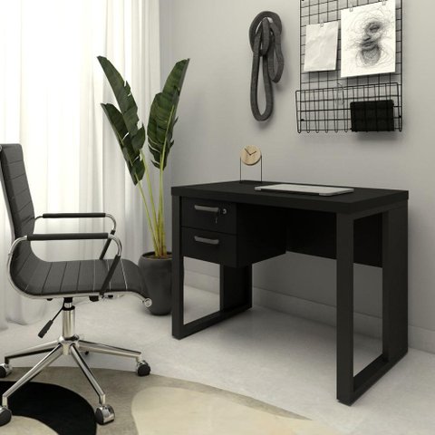 Escrivaninha Industrial com 2 Gavetas e Pés em Metal 90cm Cor:preto
