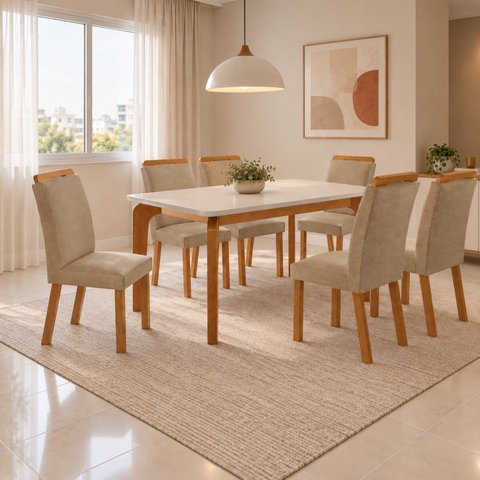 Conjunto de Mesa de Jantar Dublin 180 Tp MDF Laminado Canto Copo 6 Cadeiras Mariana